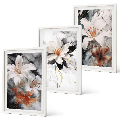 Set di quadri incorniciati Fiori marmo bianco nero