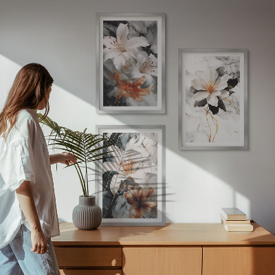 Set di quadri incorniciati Fiori marmo bianco nero