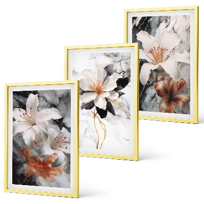 Set di quadri incorniciati Fiori marmo bianco nero