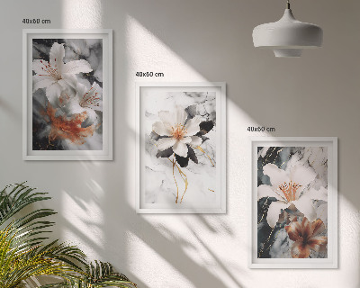 Set di quadri incorniciati Fiori marmo bianco nero