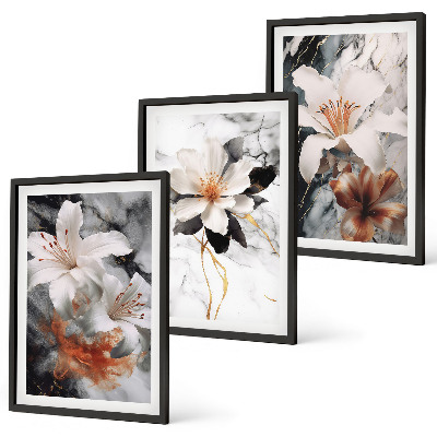 Set di quadri incorniciati Fiori marmo bianco nero