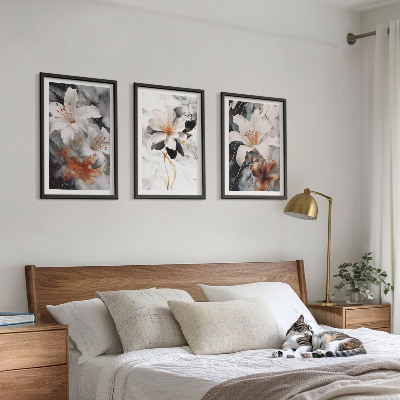 Set di quadri incorniciati Fiori marmo bianco nero