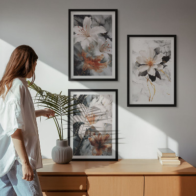 Set di quadri incorniciati Fiori marmo bianco nero
