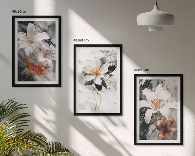 Set di quadri incorniciati Fiori marmo bianco nero