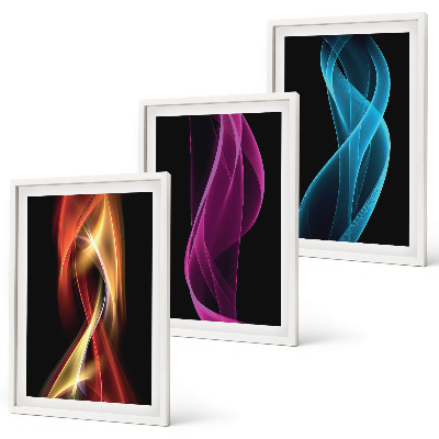 Set di 3 quadri Onde al neon su sfondo scuro