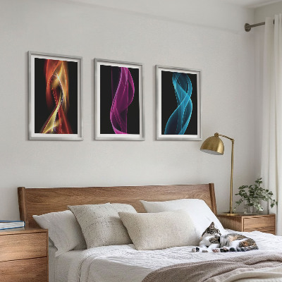 Set di 3 quadri Onde al neon su sfondo scuro