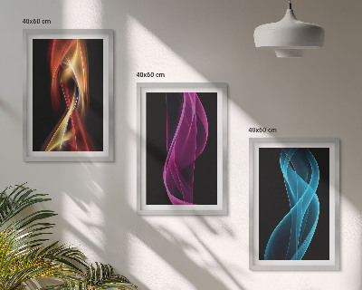 Set di 3 quadri Onde al neon su sfondo scuro