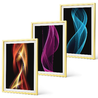 Set di 3 quadri Onde al neon su sfondo scuro