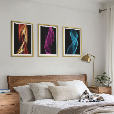 Set di 3 quadri Onde al neon su sfondo scuro