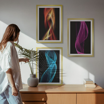 Set di 3 quadri Onde al neon su sfondo scuro