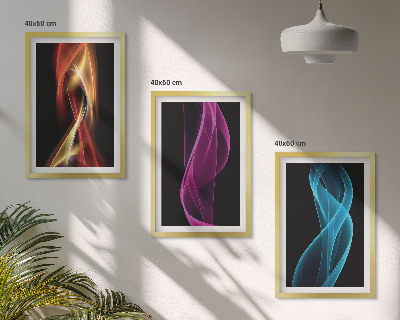 Set di 3 quadri Onde al neon su sfondo scuro