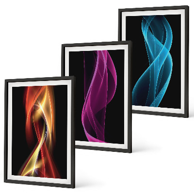 Set di 3 quadri Onde al neon su sfondo scuro