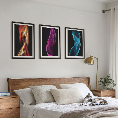 Set di 3 quadri Onde al neon su sfondo scuro