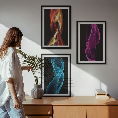 Set di 3 quadri Onde al neon su sfondo scuro