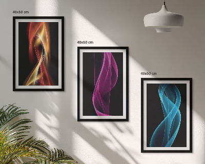 Set di 3 quadri Onde al neon su sfondo scuro