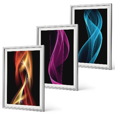 Set di 3 quadri Onde al neon su sfondo scuro