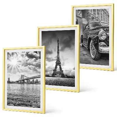 Composizione di quadri con panorami di città, ponti e la Torre Eiffel