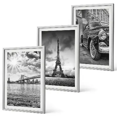 Composizione di quadri con panorami di città, ponti e la Torre Eiffel