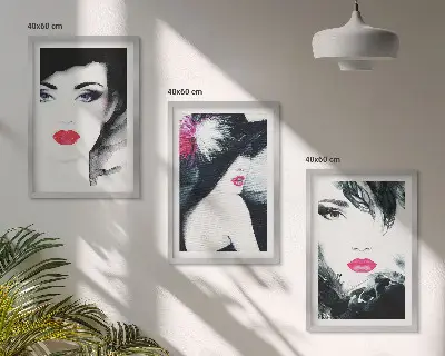 Set di 3 quadri ritratti di donne con labbra