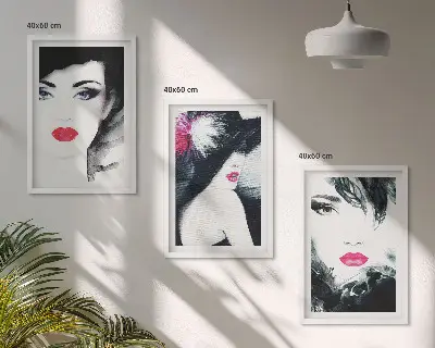 Set di 3 quadri ritratti di donne con labbra