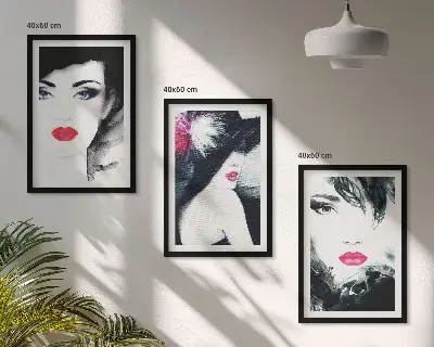 Set di 3 quadri ritratti di donne con labbra
