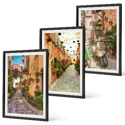 Composizione di quadri strade, fiori e atmosfera italiana