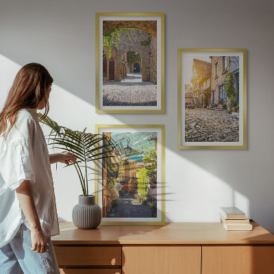 Set di 3 quadri Incantevoli strade in pietra