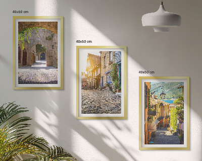 Set di 3 quadri Incantevoli strade in pietra