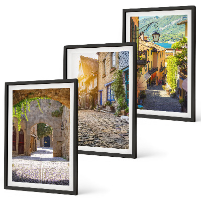 Set di 3 quadri Incantevoli strade in pietra