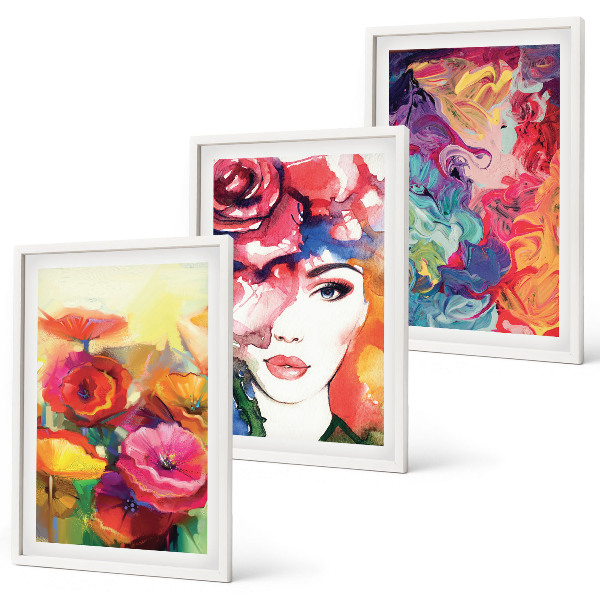 Set di 3 quadri Intenso ritratto floreale di una donna