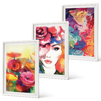 Set di 3 quadri Intenso ritratto floreale di una donna