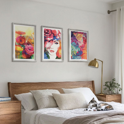 Set di 3 quadri Intenso ritratto floreale di una donna