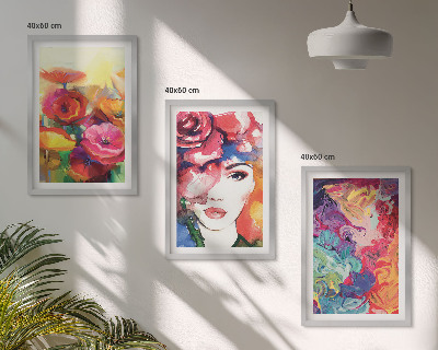 Set di 3 quadri Intenso ritratto floreale di una donna