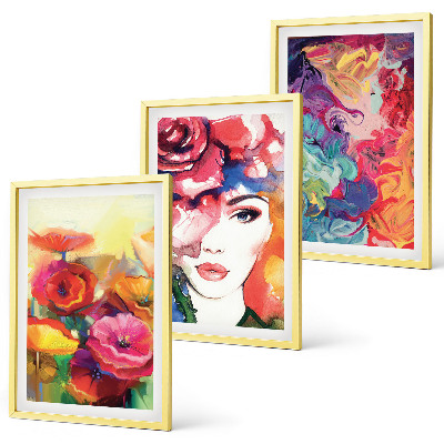 Set di 3 quadri Intenso ritratto floreale di una donna