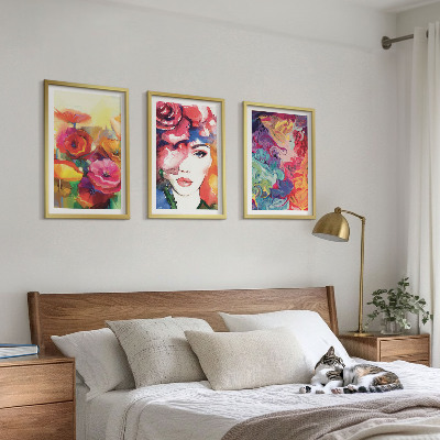 Set di 3 quadri Intenso ritratto floreale di una donna
