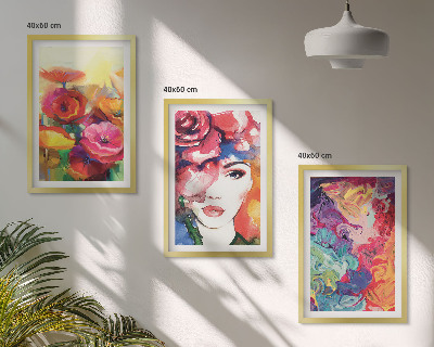 Set di 3 quadri Intenso ritratto floreale di una donna