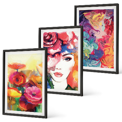 Set di 3 quadri Intenso ritratto floreale di una donna