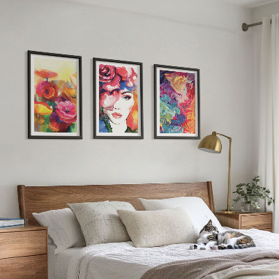 Set di 3 quadri Intenso ritratto floreale di una donna
