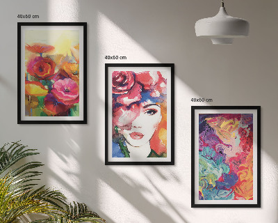 Set di 3 quadri Intenso ritratto floreale di una donna