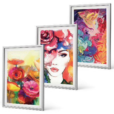 Set di 3 quadri Intenso ritratto floreale di una donna