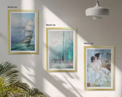 Set di quadri incorniciati con stampa astratta raffigurante nave e mare