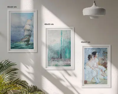 Set di quadri incorniciati con stampa astratta raffigurante nave e mare
