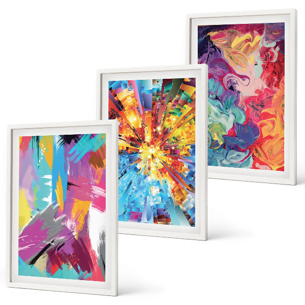 Set di 3 quadri Motivi astratti colorati dipinti