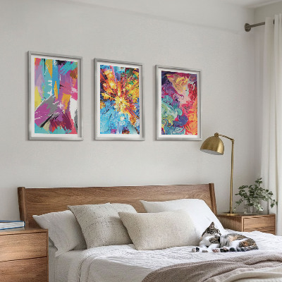 Set di 3 quadri Motivi astratti colorati dipinti