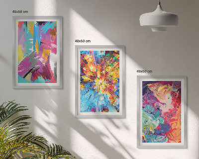 Set di 3 quadri Motivi astratti colorati dipinti