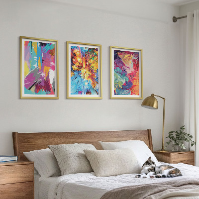 Set di 3 quadri Motivi astratti colorati dipinti