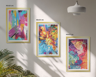 Set di 3 quadri Motivi astratti colorati dipinti