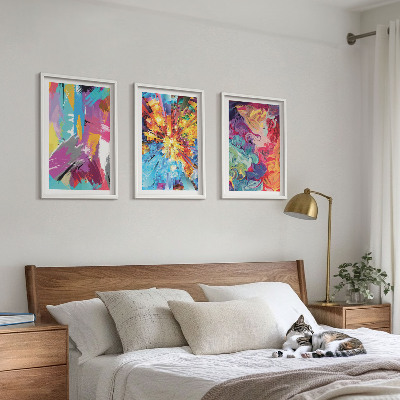 Set di 3 quadri Motivi astratti colorati dipinti