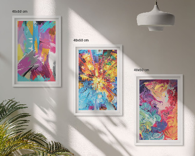 Set di 3 quadri Motivi astratti colorati dipinti