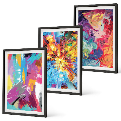 Set di 3 quadri Motivi astratti colorati dipinti